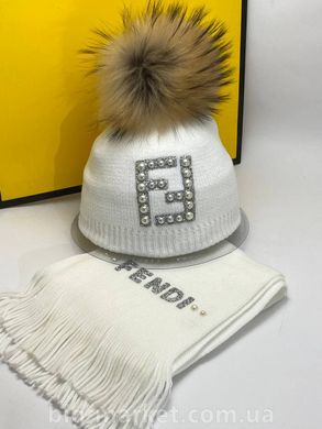 Набір шапка та шарф Фенді white-fox 3492