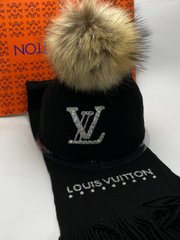 Louis Vuitton hat and scarf set black-fox 3474