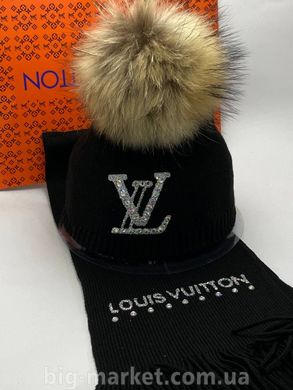 Louis Vuitton hat and scarf set black-fox 3474