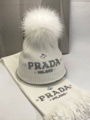 Набір шапка та шарф Прада білий 3480