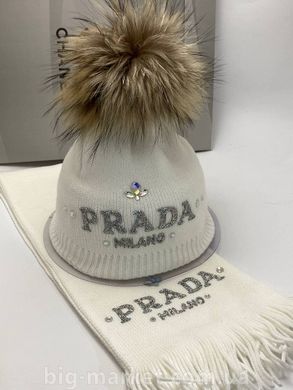 Набір шапка та шарф Прада White fox 3481