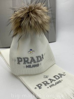 Набір шапка та шарф Прада White fox 3481