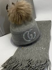 Набор шапка и шарф Гучи grey-fox 3485