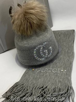 Набор шапка и шарф Гучи grey-fox 3485