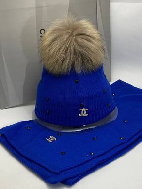 Набір шапка та шарф Ch*nel blue 3496