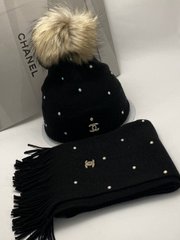 Набор шапка и шарф Ch*nel black-fox 3497