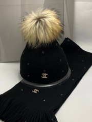 Набор шапка и шарф Ch*nel black 3498