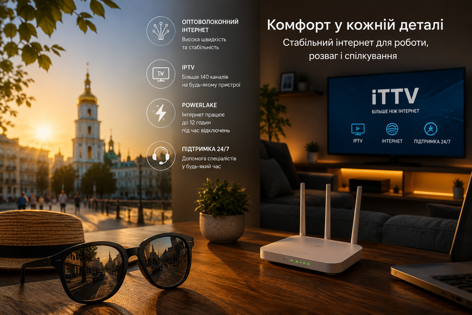 Сучасний комфорт вдома: сонцезахисні окуляри, стабільний інтернет та цифрові сервіси для роботи й відпочинку